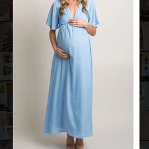 Light blue chiffon bell sleeve maternity dress
